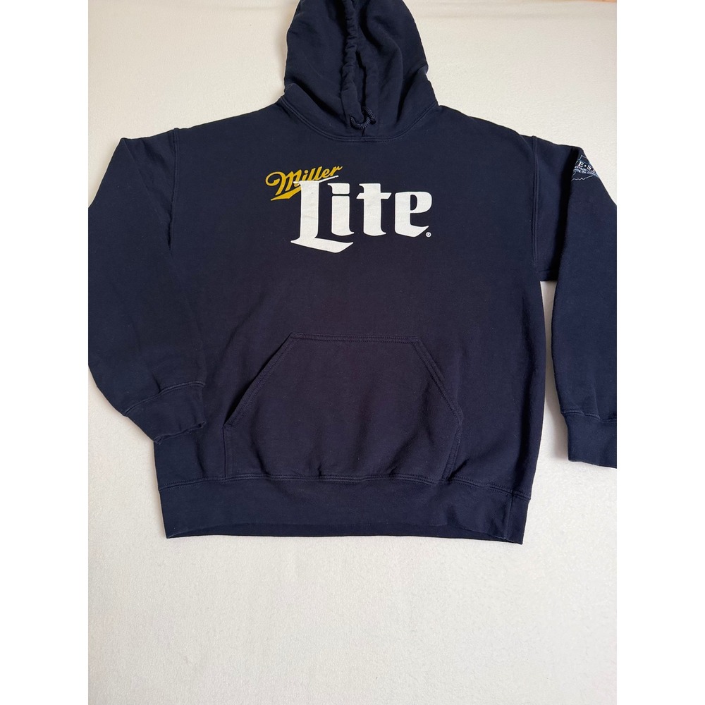 Miller Lite Gildan DryBlend Navy Blue Hoodie Pullover Mens Medium Indiana Logo